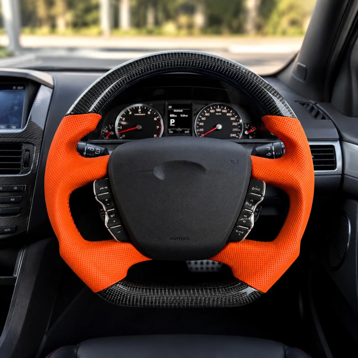 Custom Carbon Fiber Orange Perforated Leather Steering Wheel For Ford Falcon FG XR XR6 XR8 2008-2014