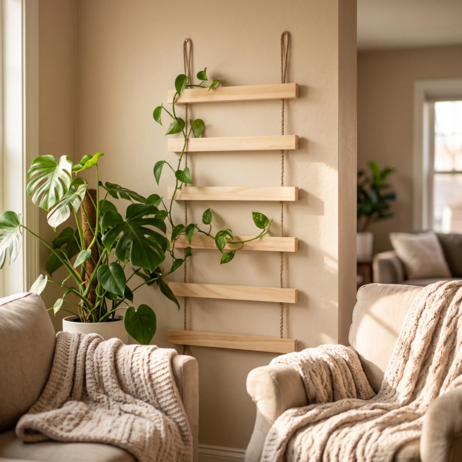 Wooden Rope Ladder | Easy Setup, Hanging Rope Ladder, for Wall Decor