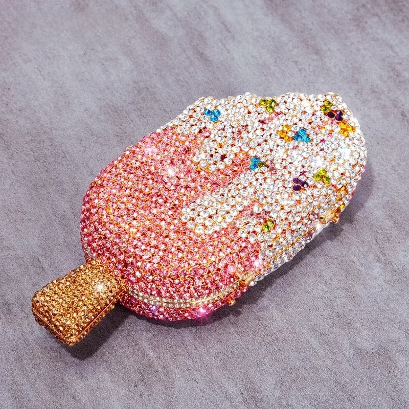 Diamentowa kopertówka w kształcie lodów na wesele 2021, butik nowość Mini Kawaii torebki ze strasami wysokiej jakości — zdjęcie 2