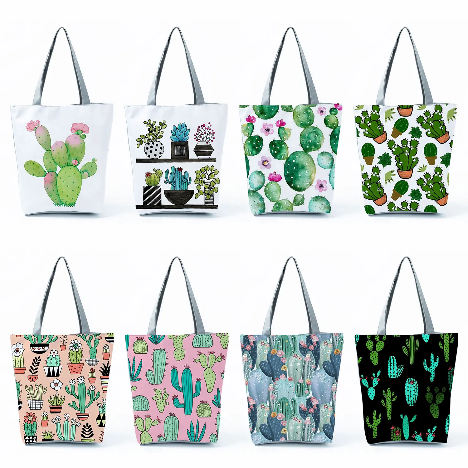 

Shoulder Bag Travel Shopping Bags Simple Refreshing Cactus Print Reusable Portable Plant Tote Handbags for Women Casual Foldable