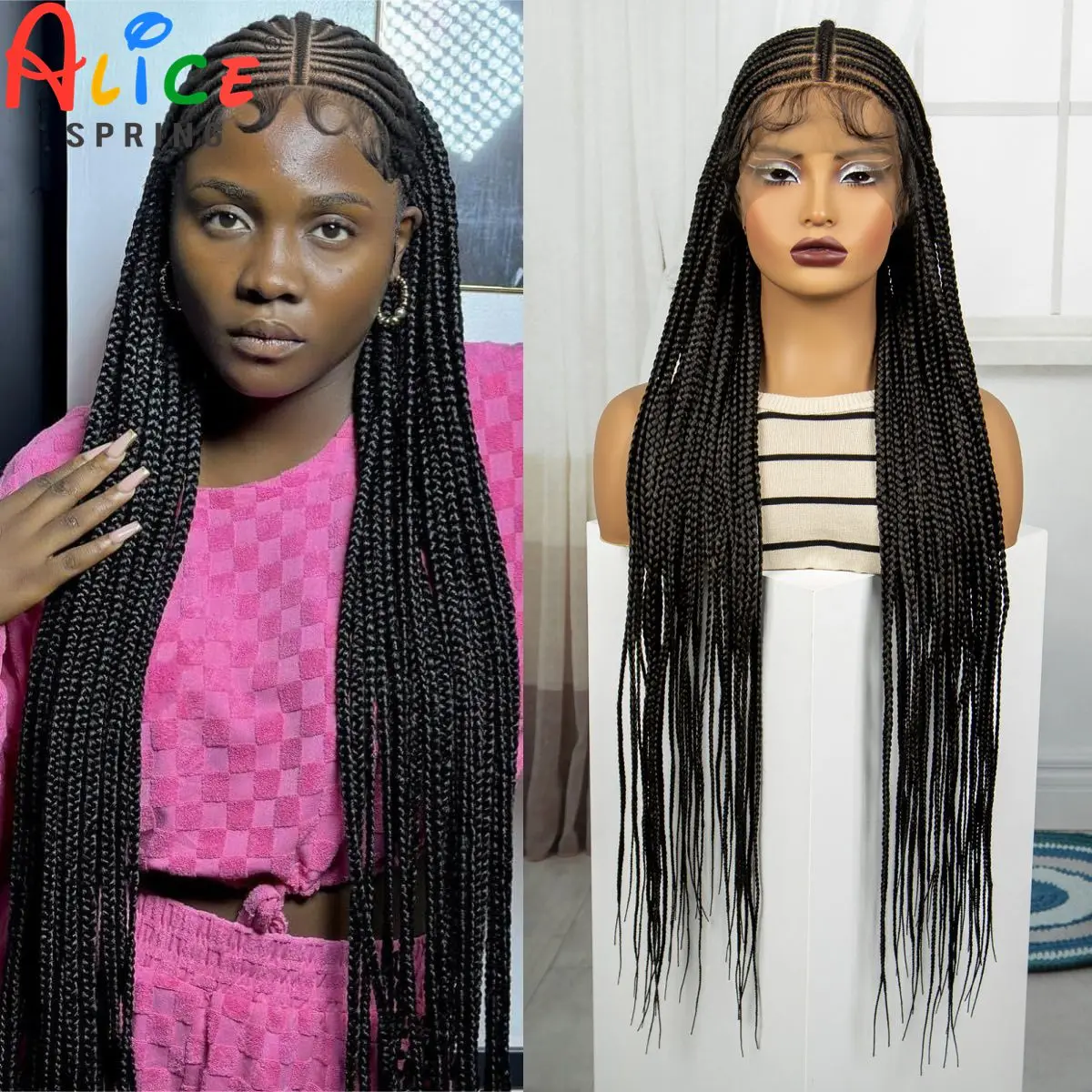 

Synthetic Cornrow Braided Wigs 36 Inches Full Lace Knotless Braided Lace Wigs for Black Women Braiding Hair Wig with Baby Hair