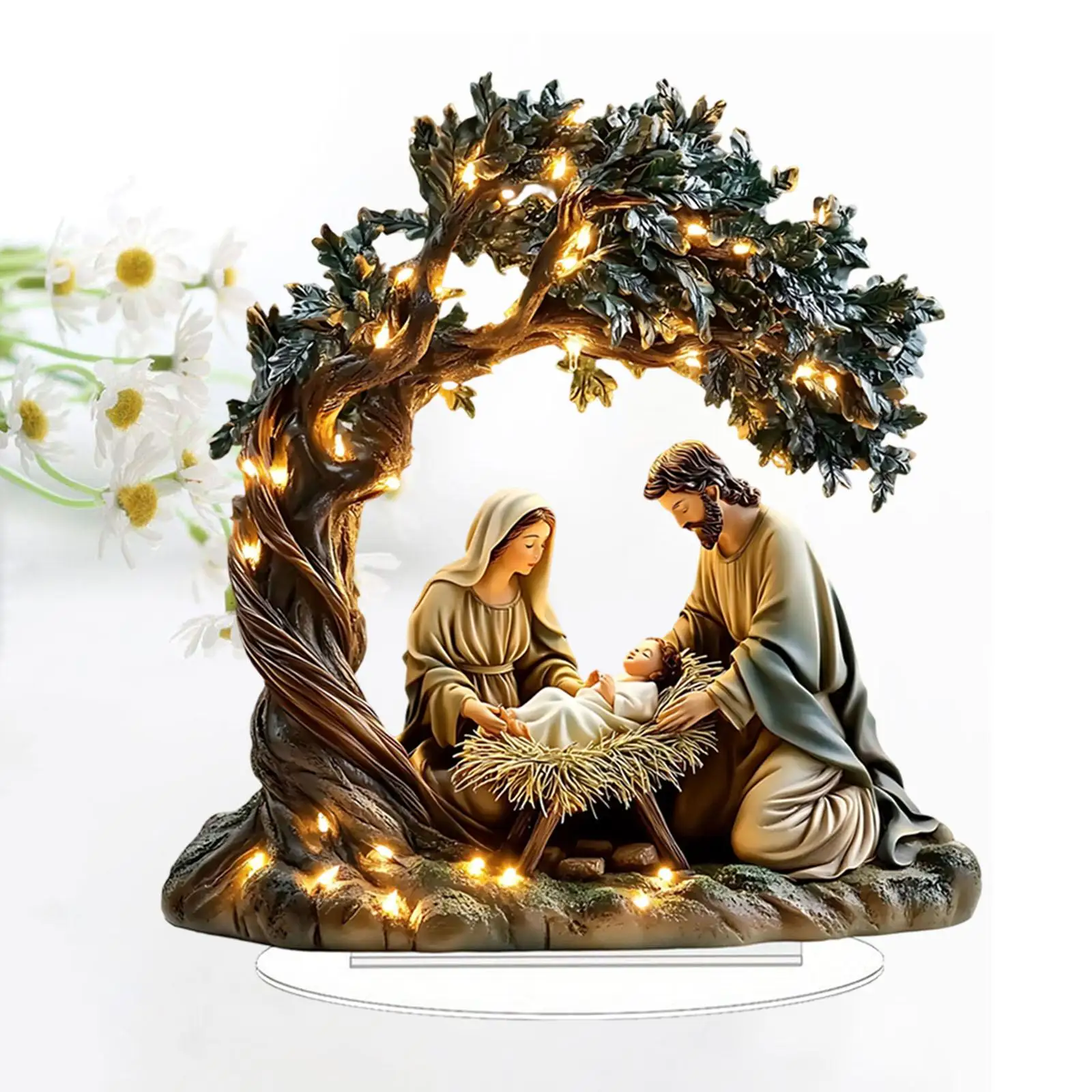 2D Acrylic Virgin Mary Statue Jesus Nativity Scene Figures Classic Exquisite Religious Decoration Christmas Desktop Home Decor
