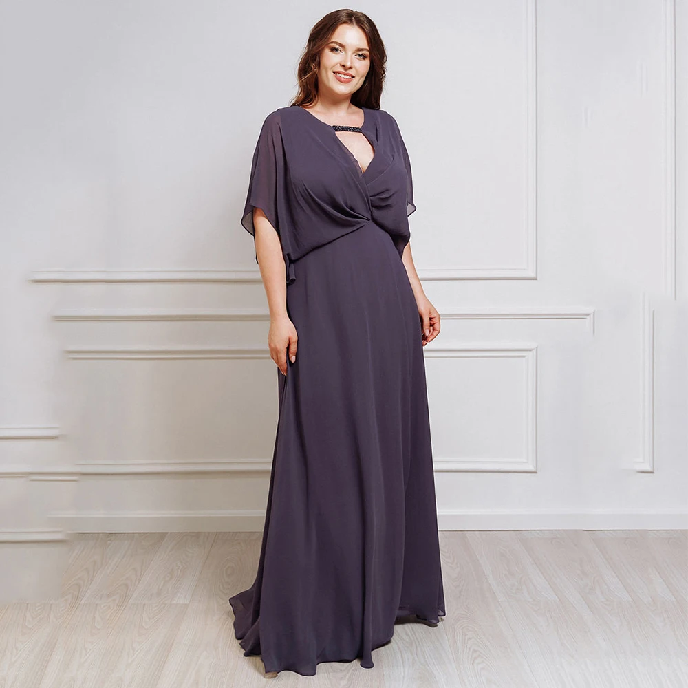 Mutter der Braut Kleider elegante V-Ausschnitt Chiffon Laterne Kurzarm Hochzeits feier Elder Kleid Robe Plissee Boden A-Linie Kleid