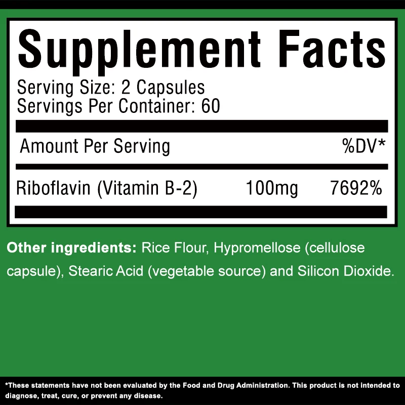 Riboflavin (vitamin B2) Capsules - Boosts Energy Production, Supports Skin Cell Health, Improves Vision - 120 Capsules