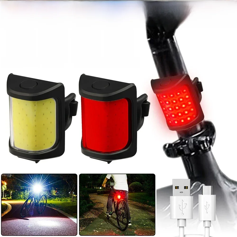 AliExpress White+Red COB LED Flash Bike Tail Lights USB Rechargeable Waterproof Bicycle Rear Lamp Multi Light