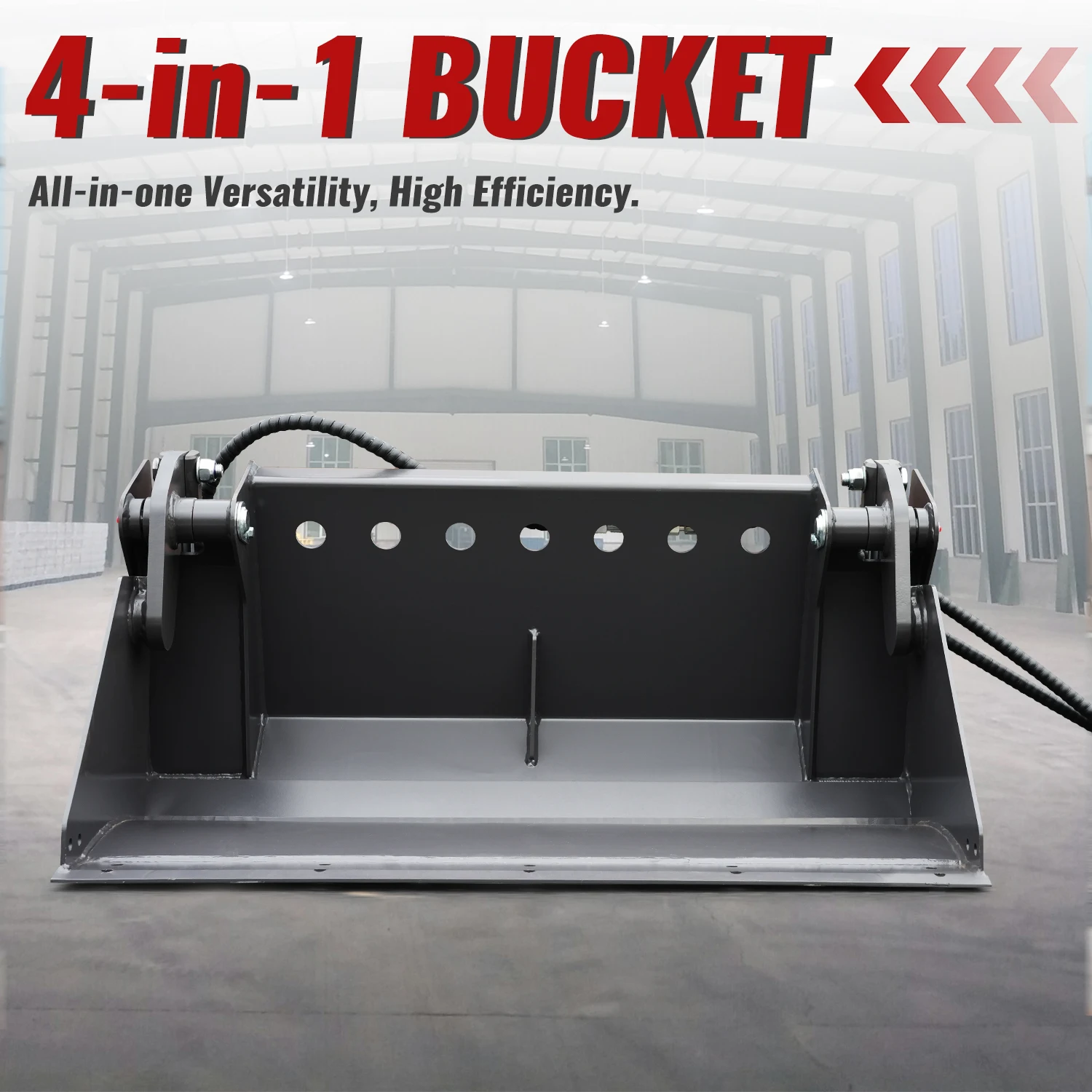 

We offer home delivery service! This four-in-one loader bucket attachment combines bulldozing, scraping, and grabbing functions.