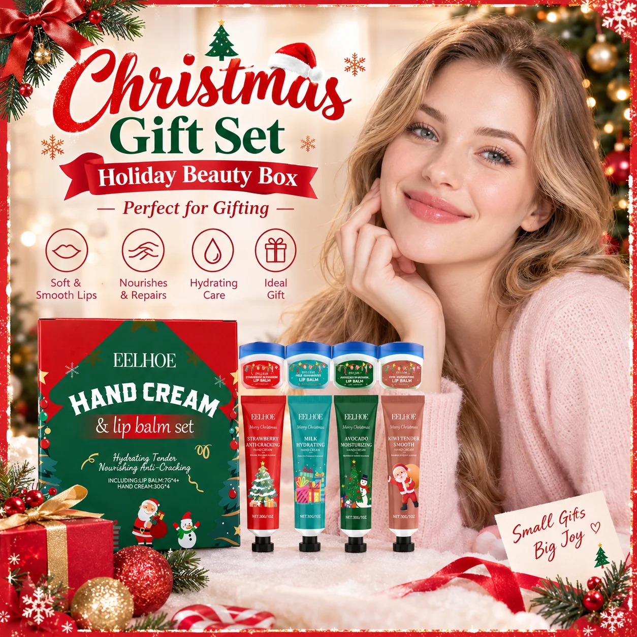Christmas Hand Cream & Lip Balm Set Nourishing Anti‑cracking Hydrating Winter Dry Skin Care Holiday Beauty Box Hand and Lip Care