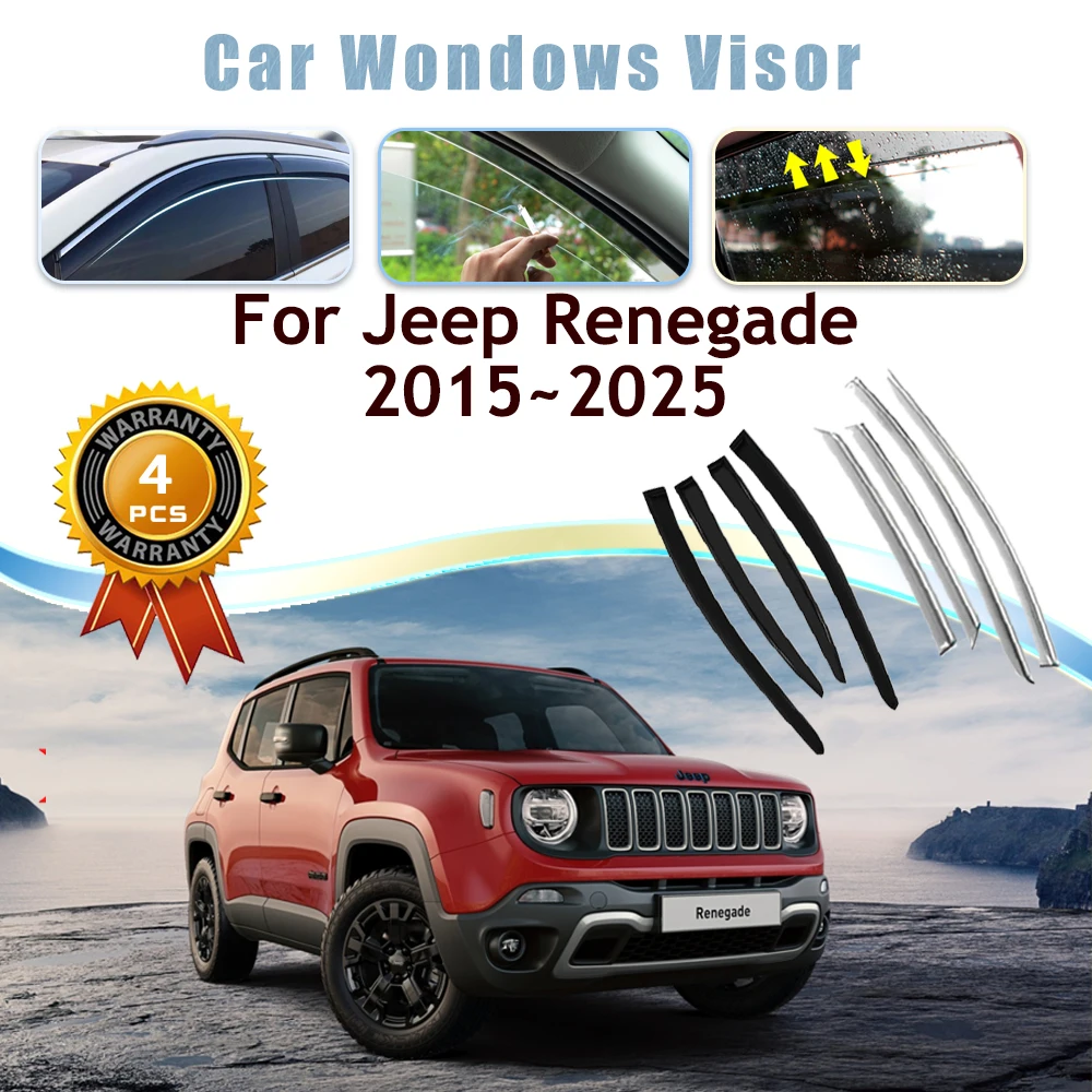 

Car Window Visors For Jeep Renegade 2015~2025 Black Transparent Rain Guards Deflector Windshields Awning Cover Trims Accessories