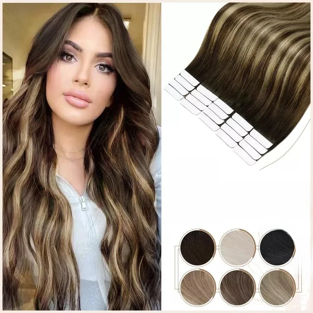 Full Shine Tape in Human Hair Extensions 100% Remy Natuurlijke Human Hair Extensions Tape in Omber Blonde Hair Extensions voor Vrouwen - afbeelding 2