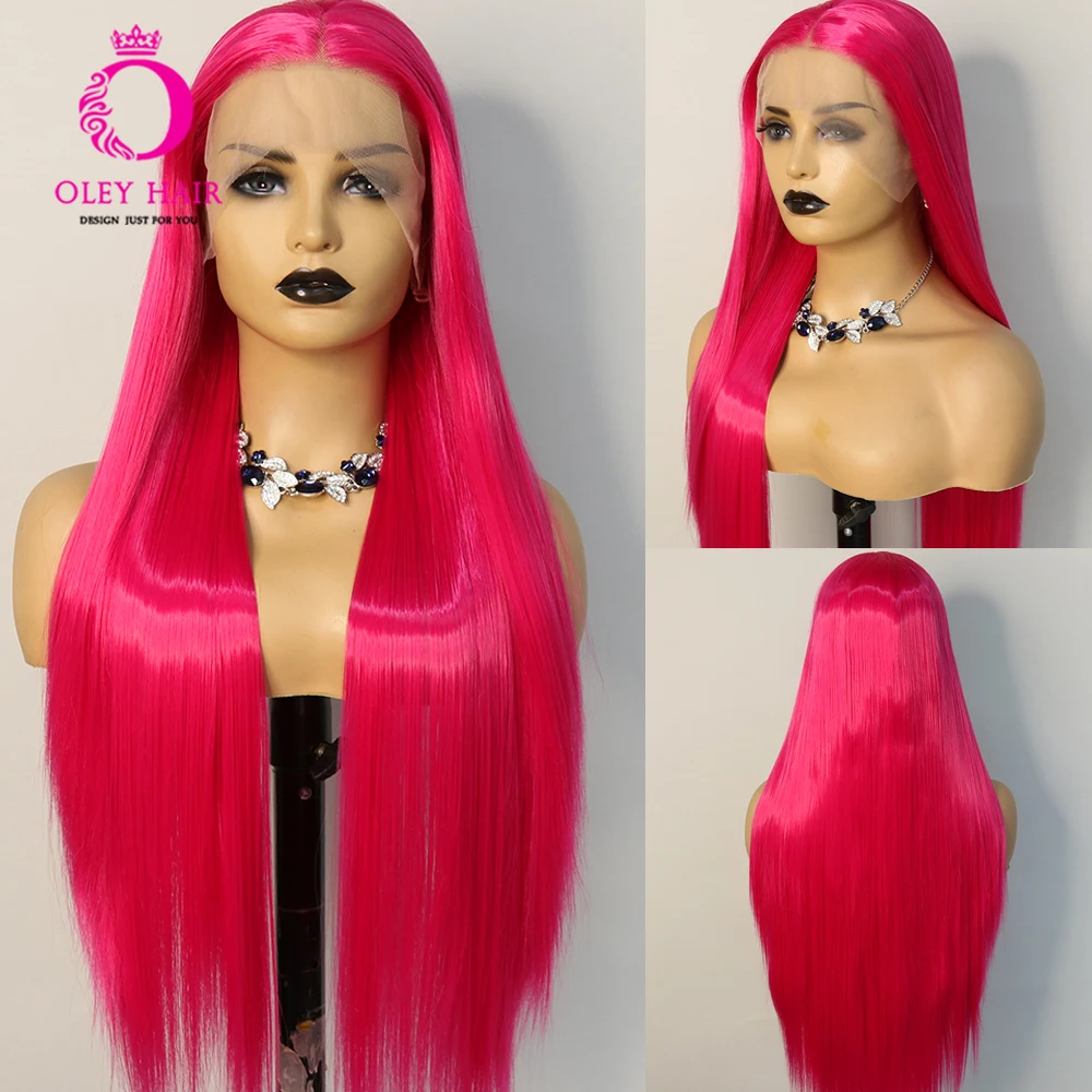 

Pink Color 13x3.5 lace Front Synthetic Straight Drag Queen Glueless High Temperture Fiber Cosplay Wigs For Women Pre Plucked