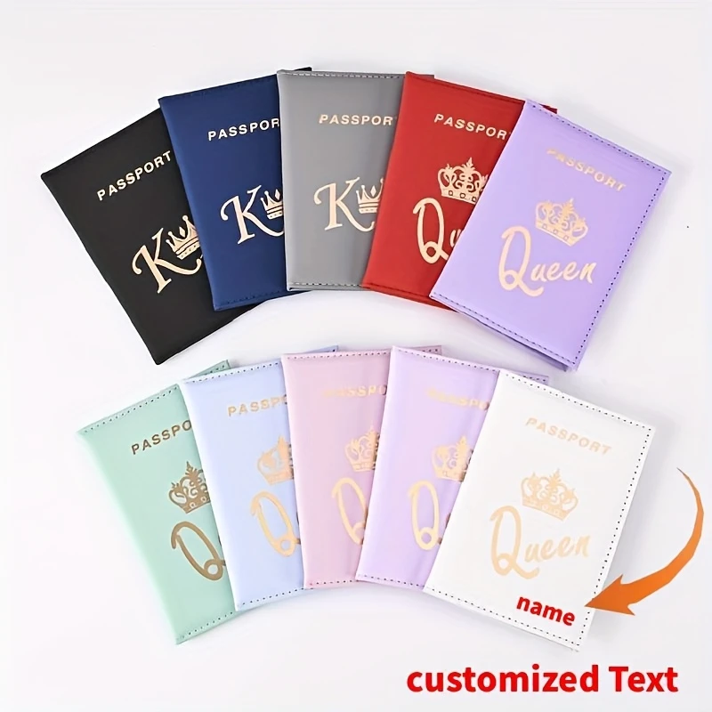 

The King and the Queen Customized Text Logo Passport Cover, Passport Holder, Ticket Wallet, Unisex Couples Set Letter Versatile