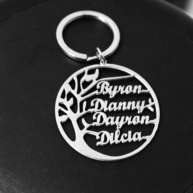 Customized Tree of Life 1-5 Names Keychain Birthday Stone Family Names Key Chain Stainless Steel Keyring Friends Jewelry Gifts