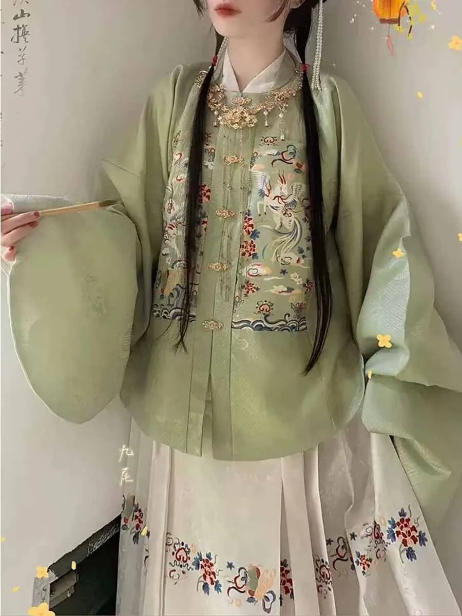 حجم كبير 10XL الصينية Hanfu 2 قطعة مجموعات النساء السنة الجديدة زي سلالة مينغ الحصان الوجه تنورة قميص + الطيات تنورة حجم كبير 8XL