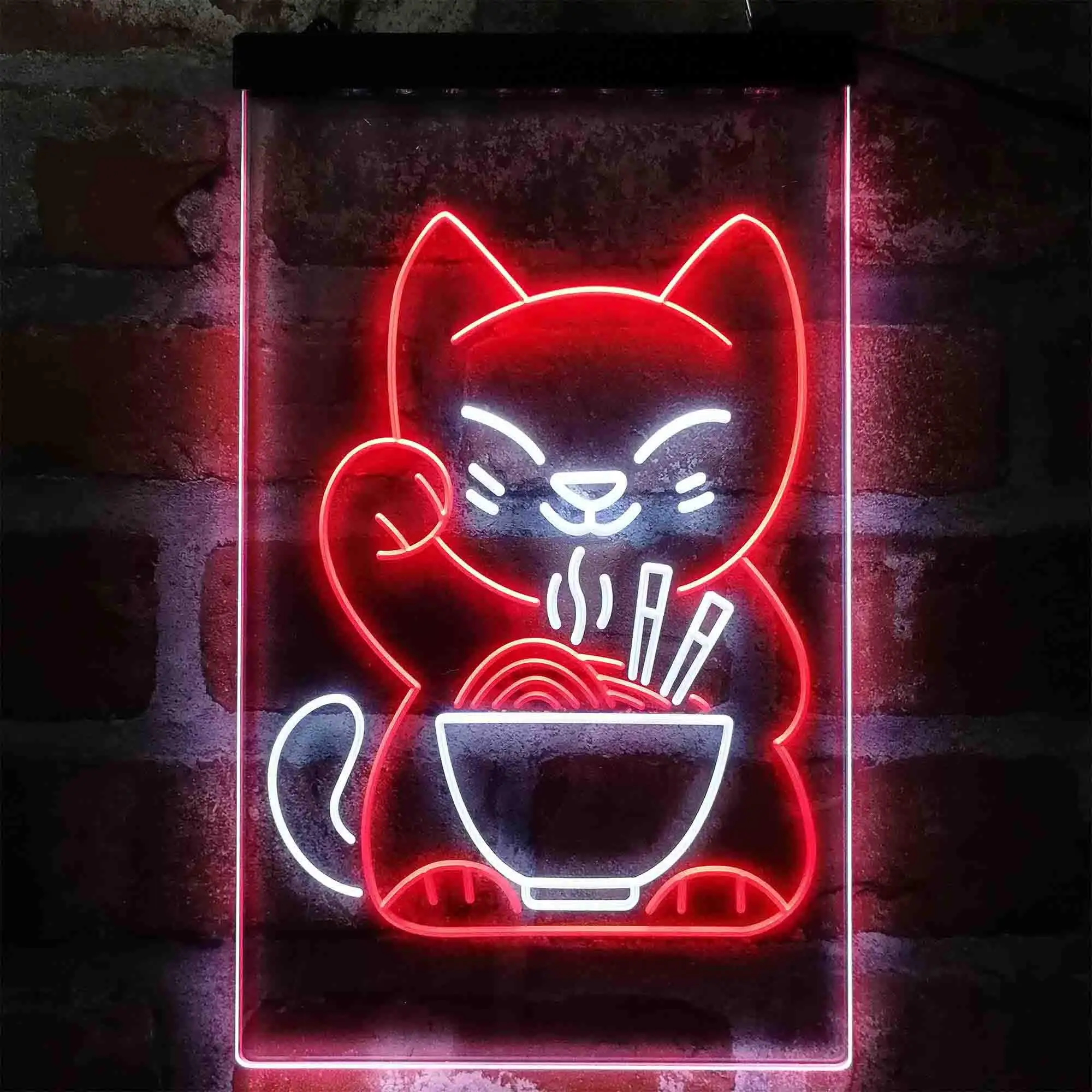 Lucky Cat Ramen Dual Color LED Sign maneki neko Lucky Cat loves Ramen Neon Shop Restaurant Wall Decor