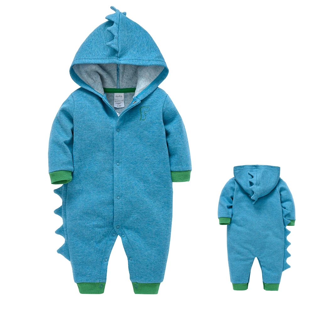 

Autumn & Winter Baby Clothing Boys Blue Dinosaur Long Sleeve Boys Romper Hooded Jumpsuit 0~3 Months Childs Outfit Costumes