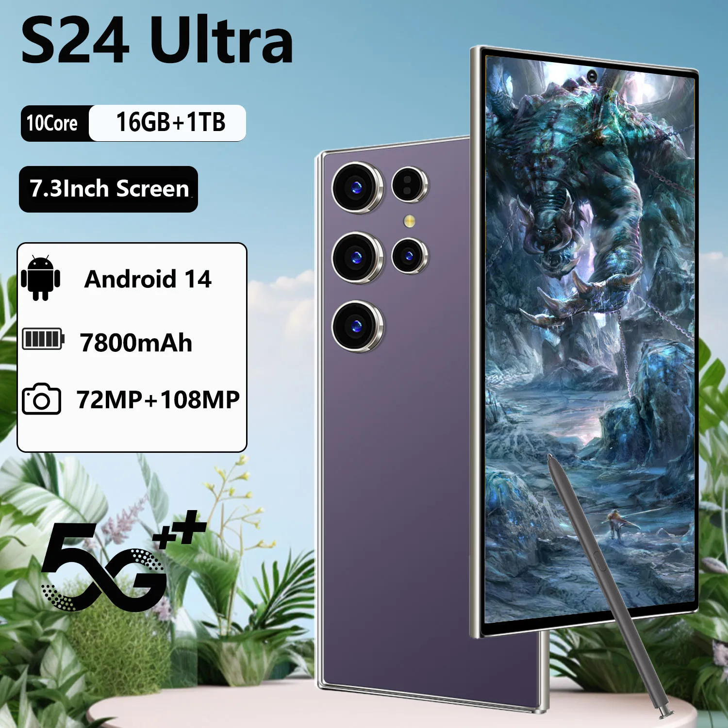 2025 New Original Mobile Phones S24 Ultra 7.3inch smartphone 5G 16G+1TB 7800mAh CellPhones Face Unlocked Android 14 Dual SIM