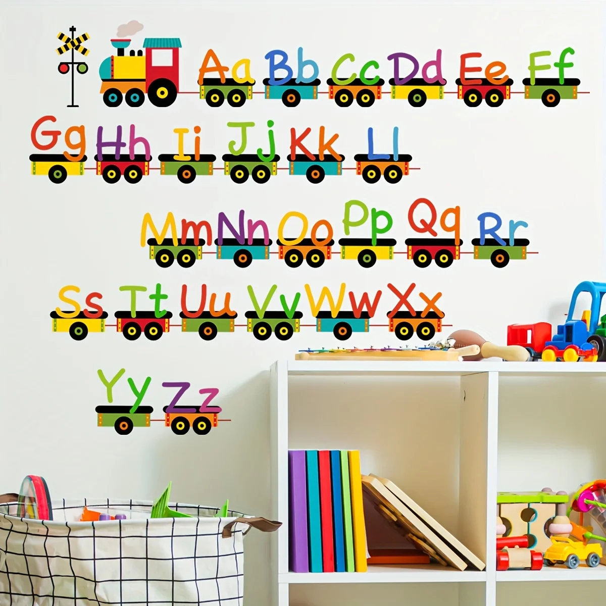 1Pc Educational Themed English Alphabet Train Wall Sticker, Self-Adhesive Pvc Home Decoration DIY Sticker, Suitable for Kindergarten, Study Room, Cabinet, Living Room, Bedroom, Dining Room, Bathroom, Entryway, Doors and Windows, and Wall Decals, Easily Create a Warm and Fun Space, a Creative and Thoughtful Gift for Family, Friends, and Loved Ones