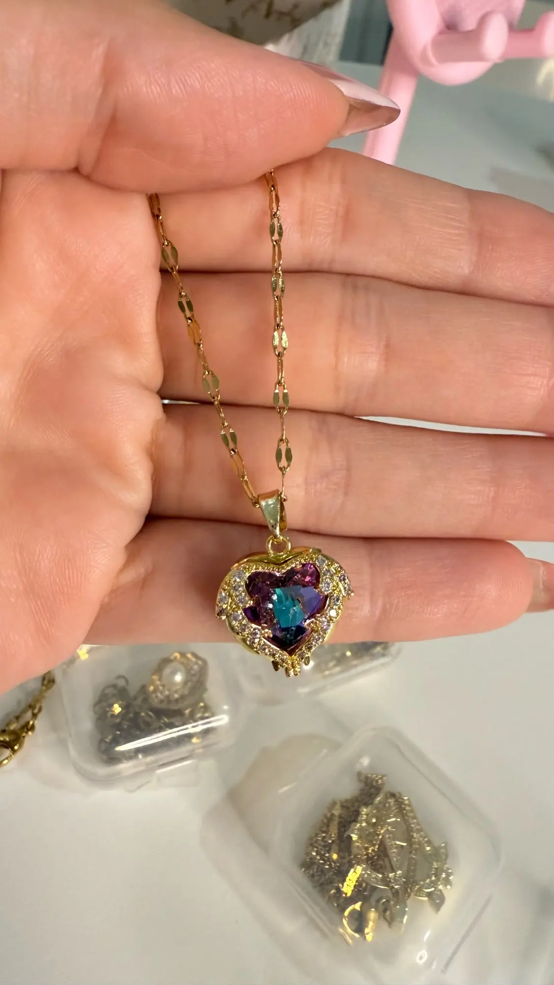 Top Luxury Colorful Crystal Ocean Heart Pendant Necklace For Women Trendy 316L Stainless Steel Jewelry Female Wedding Neck Chain photo review