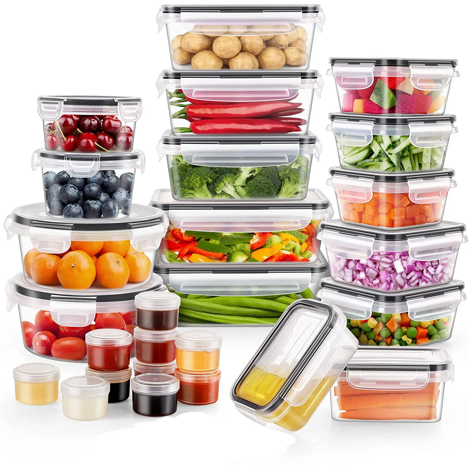 26-teiliges Lebensmittel-Aufbewahrungsset mit Druckverschluss – Auslaufsichere Plastikbehälter für Küche, Meal Prep & Lunchbox-Organisation