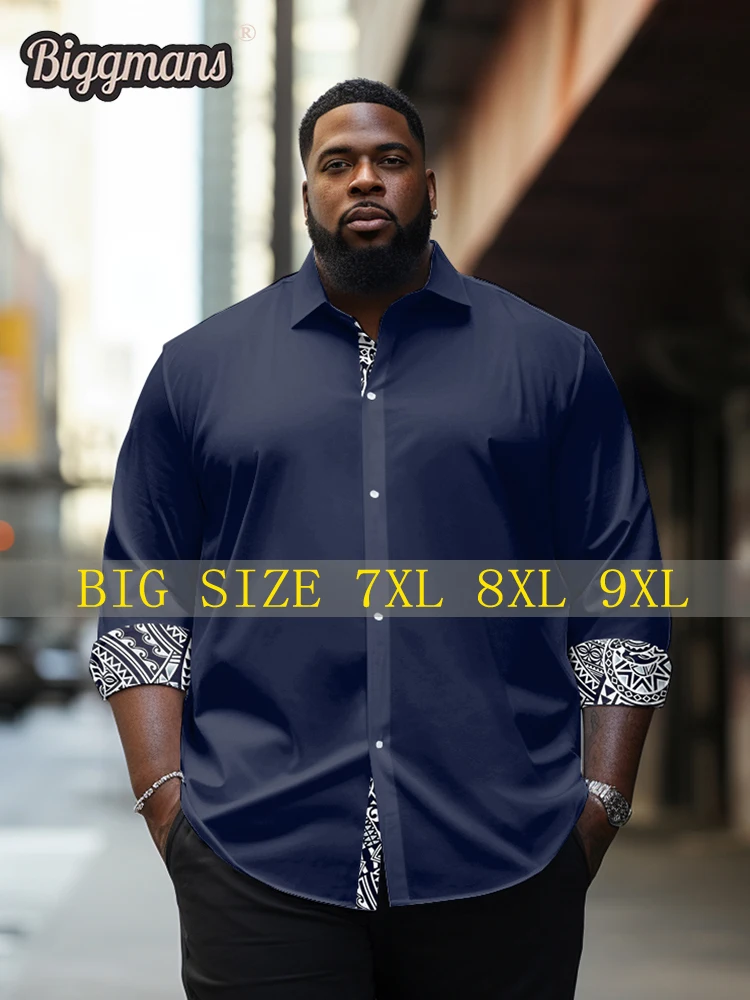 Biggmans （L-9XL）For Men's Large Size Casual Minimalist Patterns Bubbles Patterns Lapel Long Sleeve Shirt