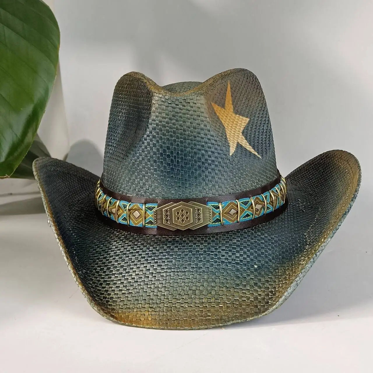 

Western cowboy embroidered straw hat with accessories unisex suitable for rodeo performances and cowgirl attire gorro cowboy