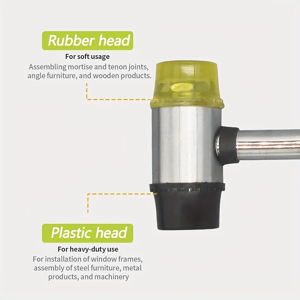 مطرقة مطاطية على الوجهين - مطرقة بلاستيكية ناعمة للمجوهرات والحرف الجلدية والأعمال الخشبية وتركيب الأرضيات