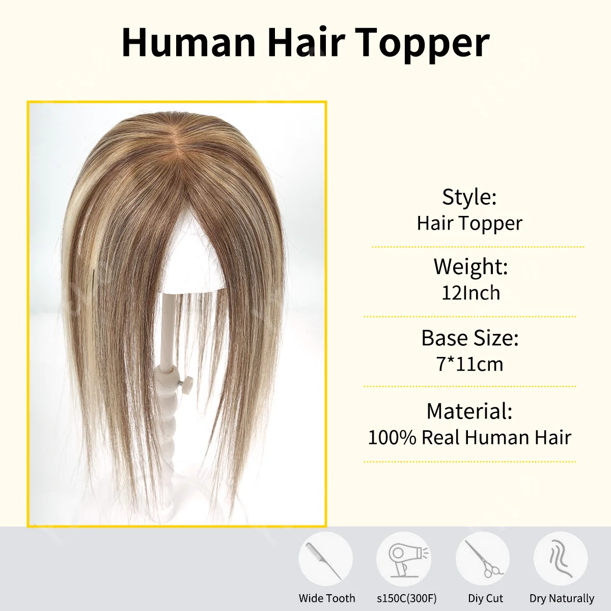 Ombre Balayage Blonde Straight Human Hair Topper 7X11Cm Injected Pu Base Toppers Virgin Hair With 3 Clip In Extensions For Women