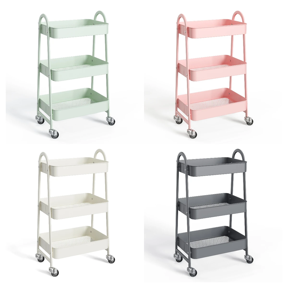 

3 Tier Small Rolling Cart, Metal Utility Storage Organizer Kitchen Trolley Bathroom Laundry Room Bar Office Shelves