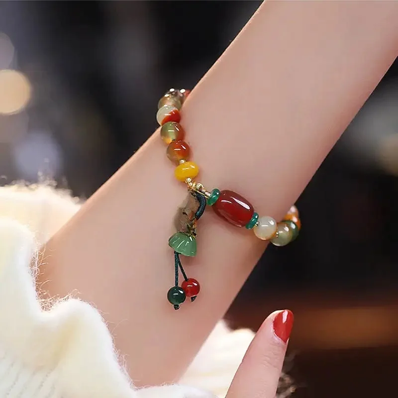 Nieuwe Chinese Stijl Kleurrijke Kralen Armband Voor Vrouwen Vintage Natuursteen Etnische Handgemaakte Ketting Hand Touw Armband Sieraden Gift - afbeelding 2