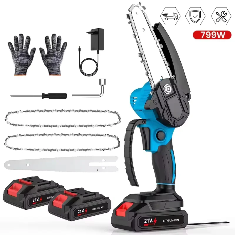 Mini-Kettensäge 6 Zoll, 18V Akku-Kettensäge mit 0-130 ° Drehbare Schutzblende, Komfortgriff, starker Motor für Baumbeschneidung