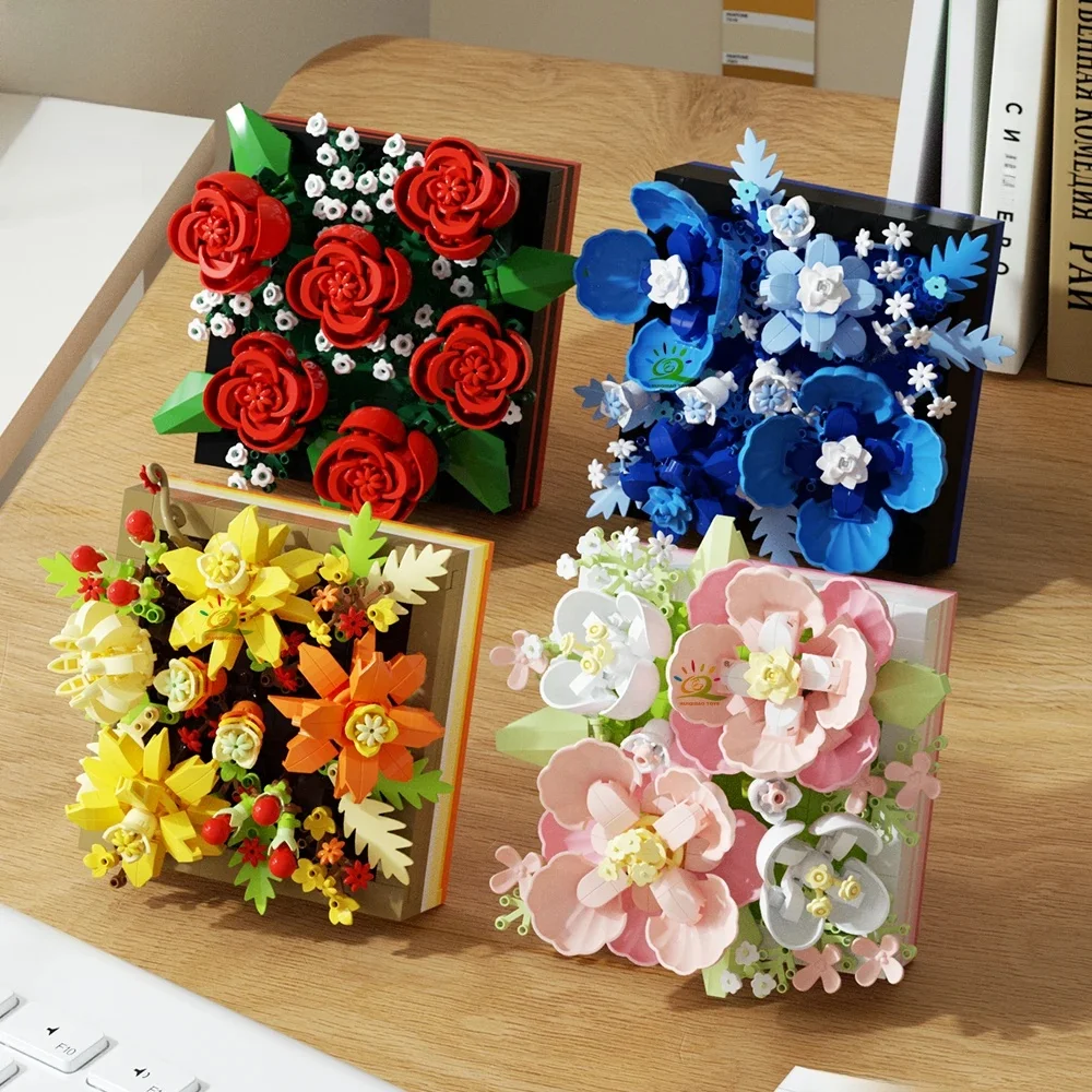 HUIQIBAO MOC-Présentoir de fleurs T1, micro bâtiment, nuits succulentes, mini diamant 3D, modèle brique, jouet pour enfants, décoration de bureau