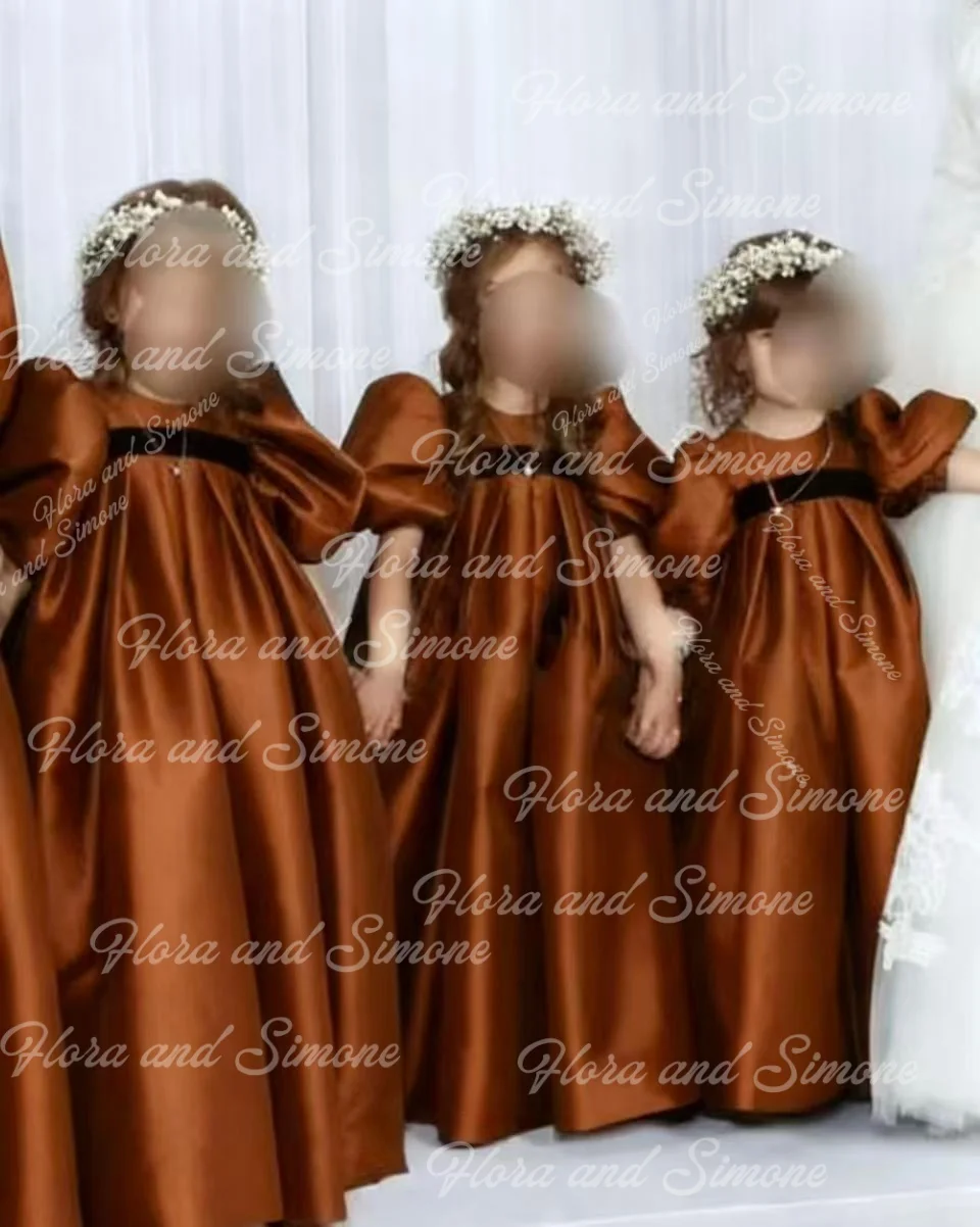 Белые платья для девочек-цветочниц, свадебное платье с черным воротником для малышей, пышное платье подружки невесты с рукавами-воздушными шарами, официальные мероприятия, настройка