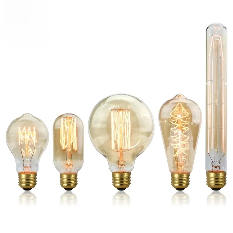 Ampoule Edison 40W E27 220V ST64 A19 A60 G80 G95 T10 T45 T185, Ampoule à incandescence à Filament rétro, lampes Edison Vintage
