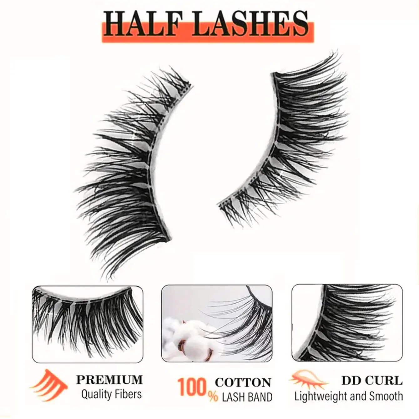 خمسة أزواج من رموش نصف عين مخططة طبيعية، تأثير عين القطة رموش صناعية طويلة طبيعية، جمال لاصق للعيون الموسعة