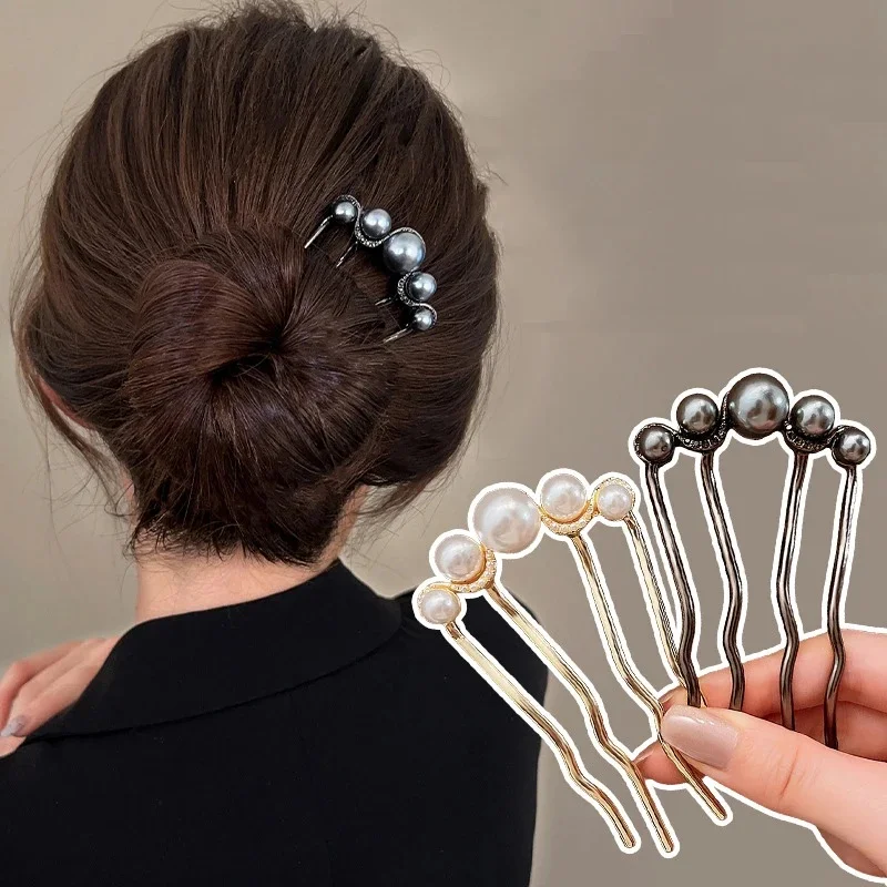 Épingles à cheveux coréennes en forme de U pour femmes, pinces à cheveux en perles de Style élégant, fourchettes en métal, épingles à cheveux en perles Vintage, outils de coiffure, cadeaux