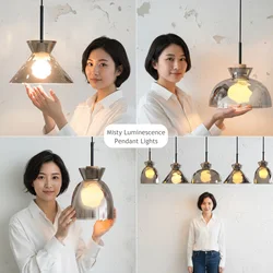 Caren Lighting Modern Smoke Grey Glass pendant Light Ceiling Chandelier Hanging Lamp Restaurant Cozy Chic Stylish dinning room