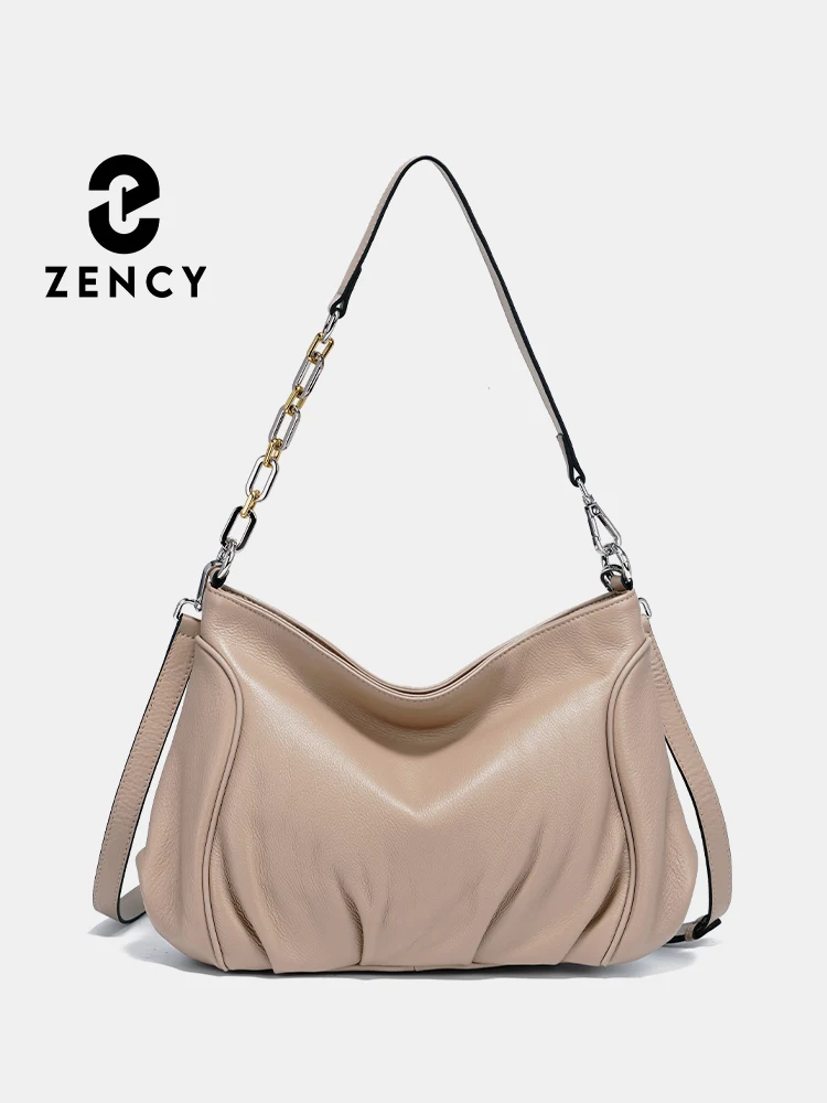 

Zency Women Designer Chain Handbags Ruched Shoulder Bags Soft Leather Large Hobo Bags 5 Pockets For Commuter Office Ladies