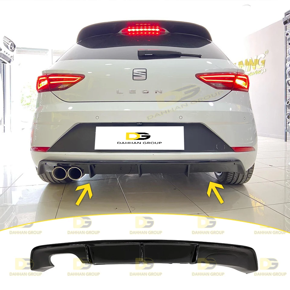 Seat Leon MK3 Facelift 2017 - 2020 Max V2 Front Splitter Lip Spoiler + Rear Diffuser Valance Piano Gloss Black Surface Plastic