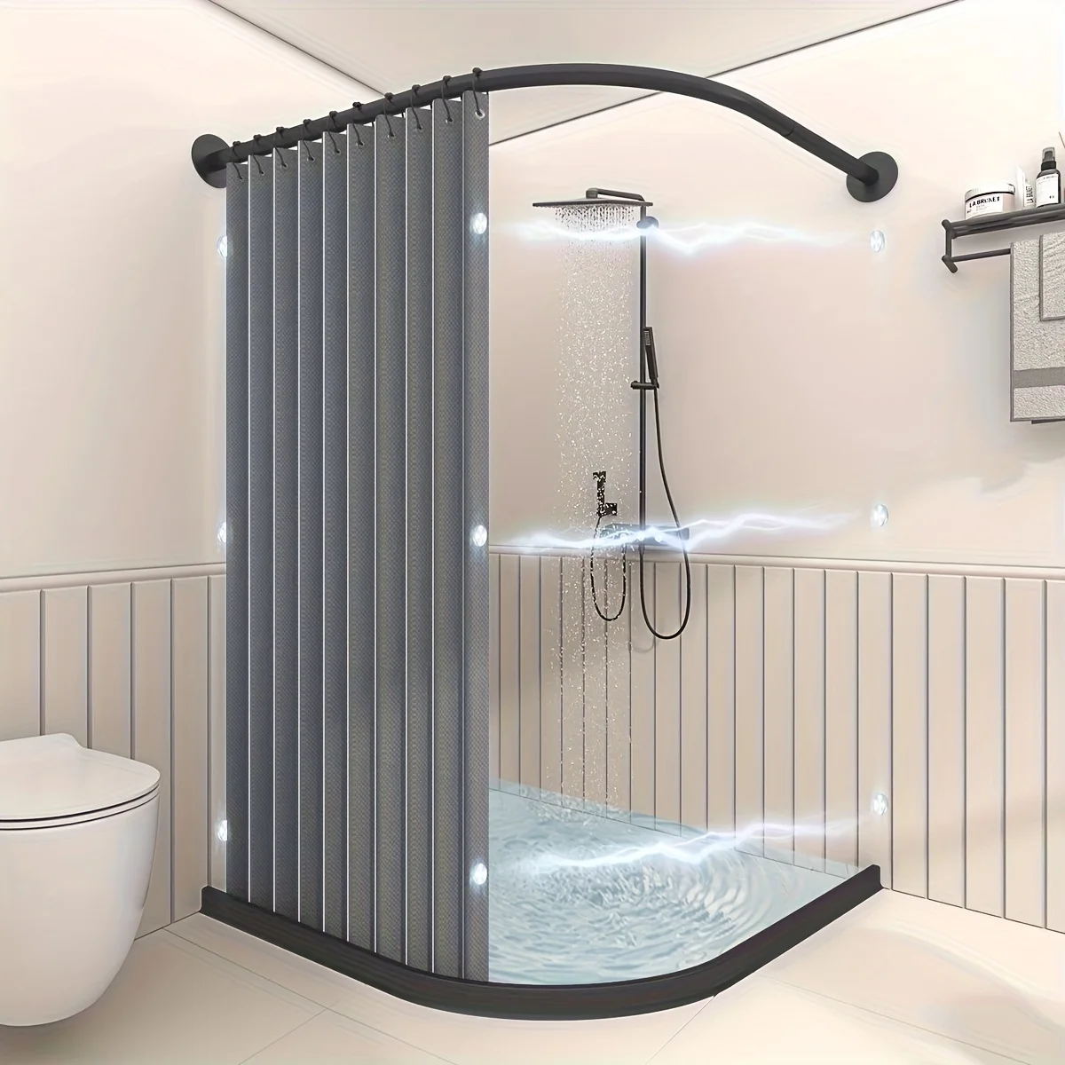 Foldable Magnetic Shower Curtain Waterproof Privacy Bathroom Curtain for Home Apartment Guest Bathroom Modern Decor