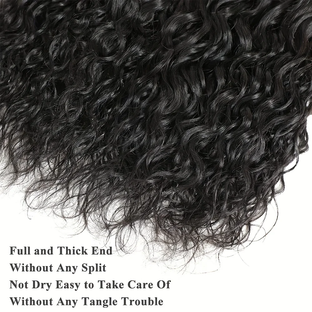 人毛1～3束 ウォーターウェーブ プレミアムディープウェーブ束 100%人毛束 人毛エクステ ナチュラルブラック 女性用