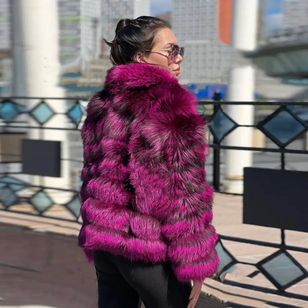 Thick Natural Silver Fox Fur Jacket Lapel Collar Winter Fashion Woman Whole Skin Genuine Fox Fur Coat Female Outwear Trendy