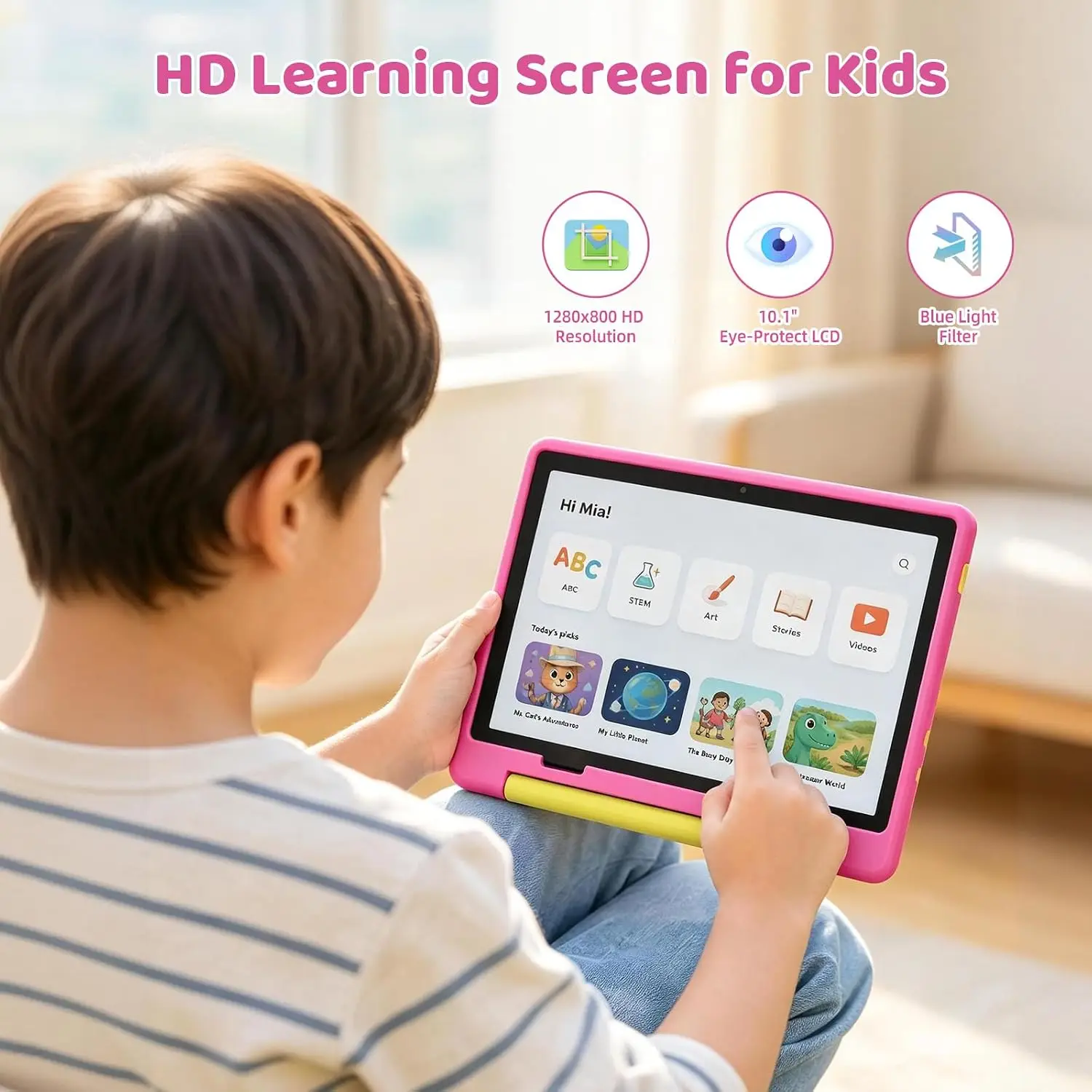Kids Tablet 10.1 Inch Android 16 Tablet PC 20(3+17)GB RAM 64GB ROM A333 Five‑Core HD LCD Display 5000mAh Children Learning Tablet Only Tablet No Accessories Pink Green