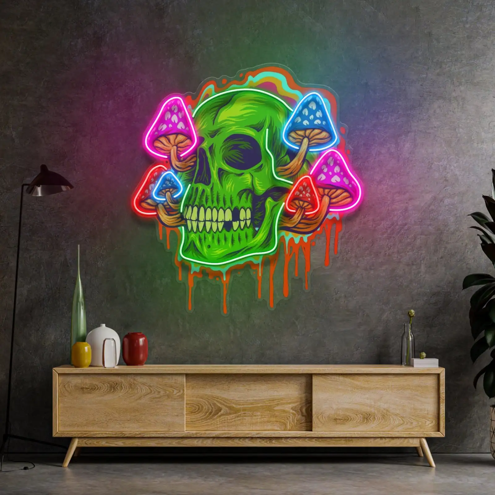 Skull Neon Sign Wall Decor Personalized Head Neon Game Room UV Printed Sign for Teens Bedroom Living Room Neon