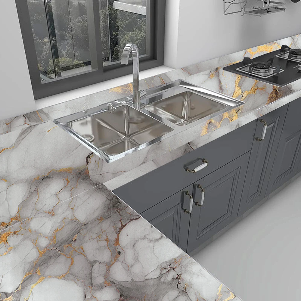 40CM Marble Self-adhesive Oil Fume Sticker Oil Resistant Mold Proof Kitchen Background Home Decoration Waterproof Wall Stickers