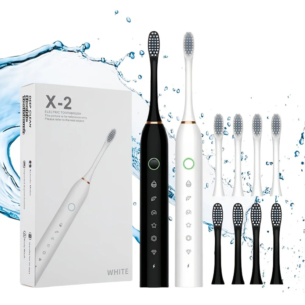 Escova Elétrica à Prova d'Água IPX7: Ultrassônica Inteligente com 4 Cabeças Substituíveis