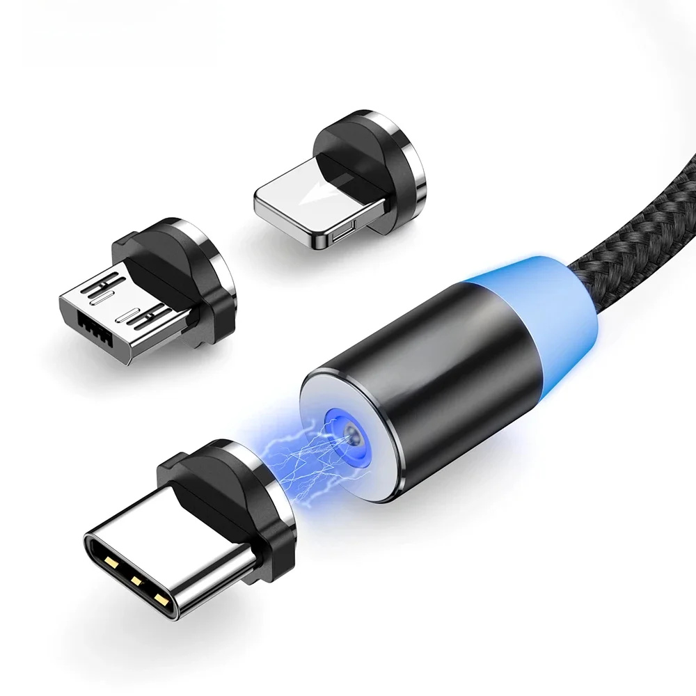 Magnetisches Ladekabel 3 in 1 topk Grad drehbares magnetisches Telefon ladekabel Nylon geflochtenes magnetisches Micro-USB-C-Kabel