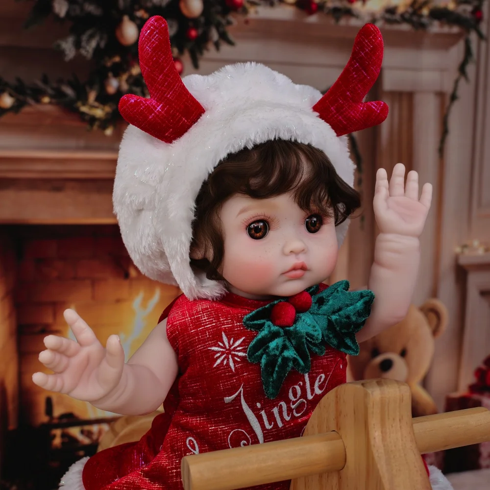 

Cloveray 18-дюймовая рождественская новая виниловая реалистичная кукла возрождения всего тела, оригинальный плюшевый набор с милым оленем, виниловая кукла, детский рождественский подарок