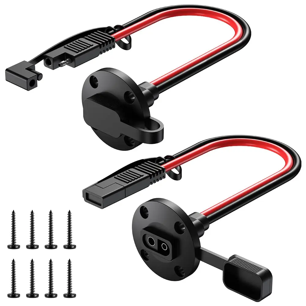 SAE Connector 12AWG Cable Panel Mount Socket Waterproof Flush Mount SAE Adapter for Solar Generator Battery Charger 2PCS