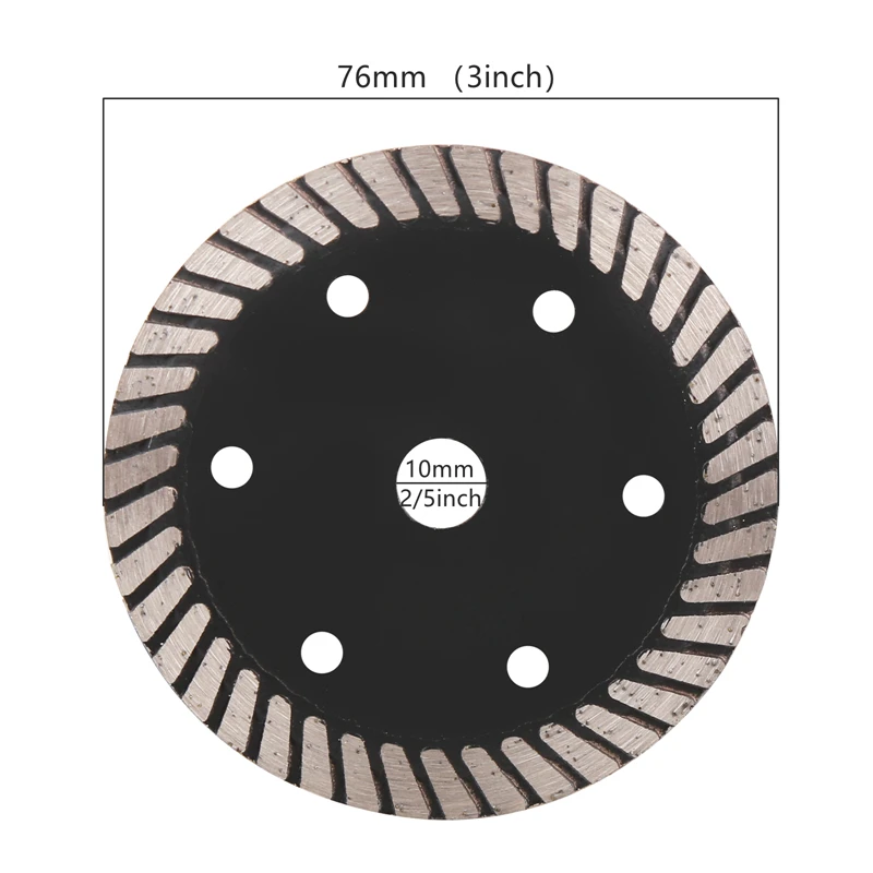 Vearter 76mmX10mm 3'' Turbo Diamond Saw Blade Dry/Wet Cutting Disc for Ceramic,Hard Porcelain,Glazed Tiles Masonry Tools Wheel