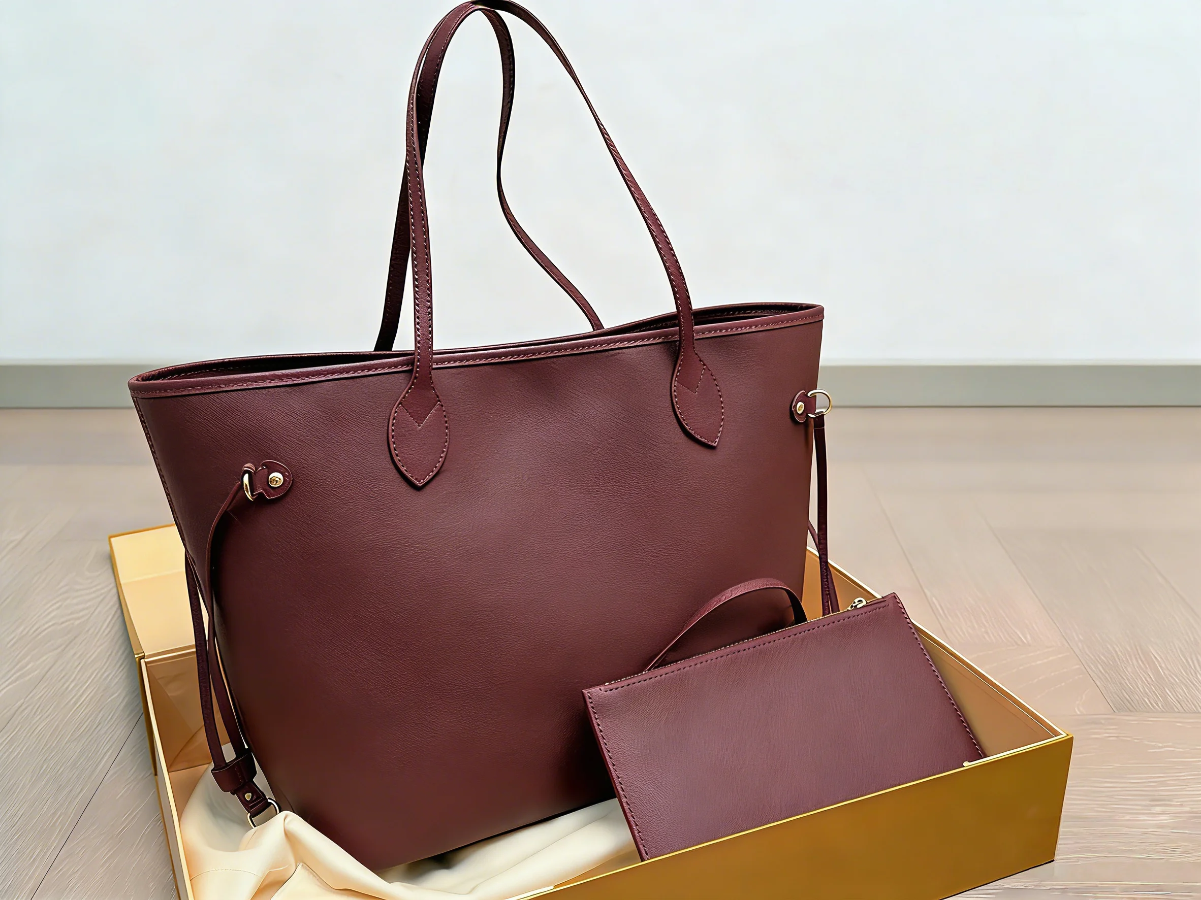 

2026 New Vintage Wine Red Ladies Shopping Bag - Simple and Elegant Daily Commuting Handbag Shoulder Bag 32*28cm